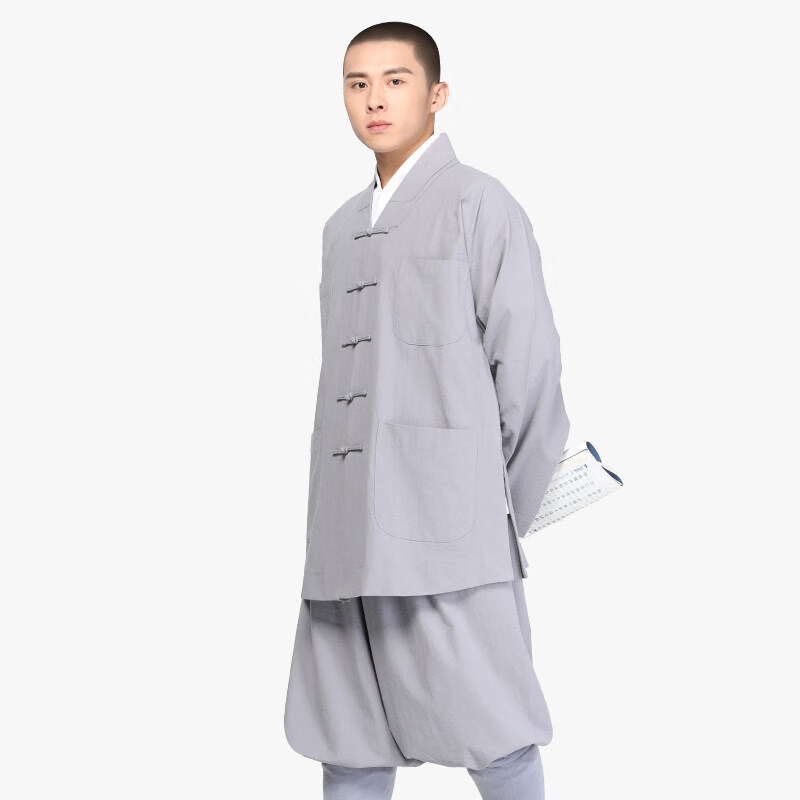 莎僧服棉麻水洗短褂小褂套装出家人和尚服居士禅修僧衣服饰 正灰色 23