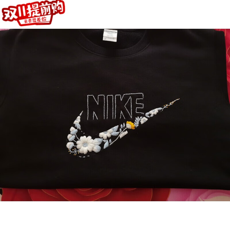 刺绣手工diy自绣衣服 创意nike刺绣手工自绣对勾图案送男友情侣衣服