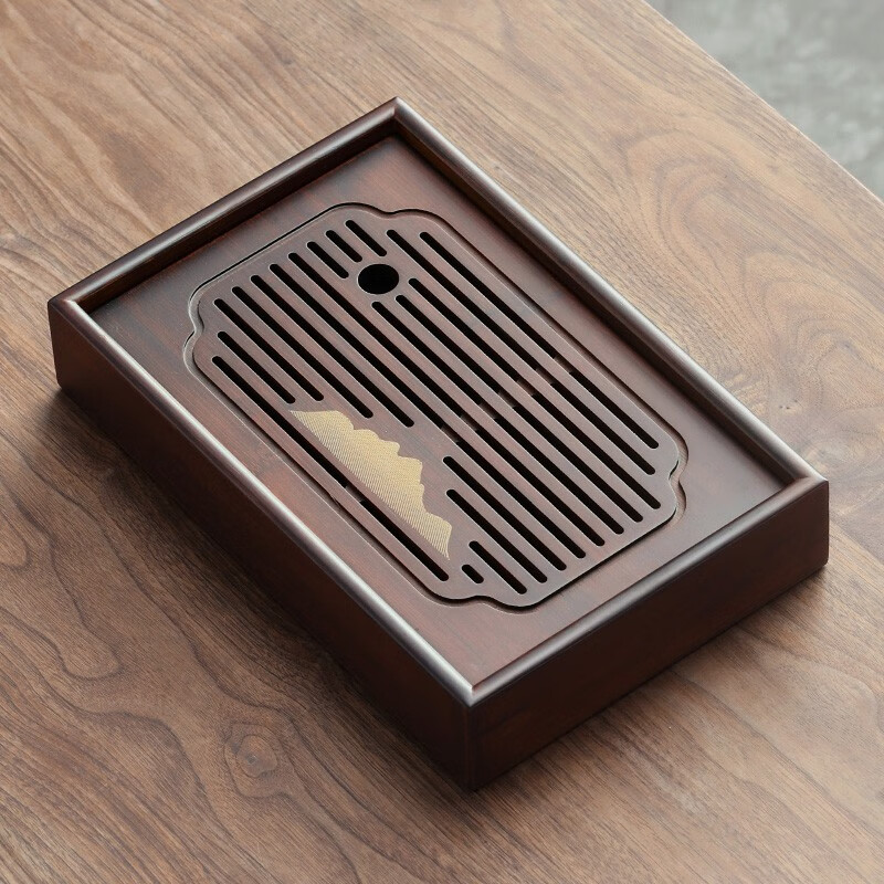 尚言坊竹制长方形茶盘家用简易托盘沥水功夫茶具干泡盘小型储水式小茶台 【小】竹制景物茶盘28x18cm