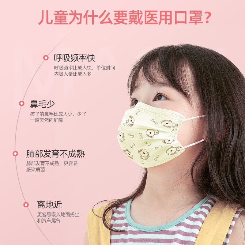 维德(WELLDAY)儿童医用外科口罩灭菌级三层防护防病毒细节飞沫秋冬季透气防风 独立装【100只】小黄狗
