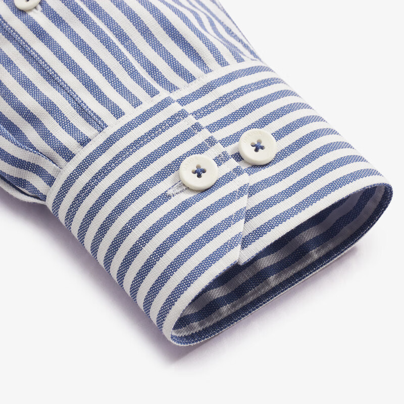 MAYOR男装春季300支棉汉麻桑蚕丝易烫商务蓝条长袖男衬衫 深蓝 38