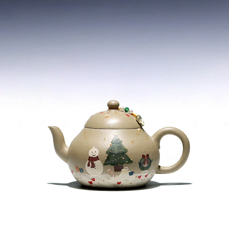 未心 宜兴限定圣诞款礼物紫砂壶尹霞手工泥绘可爱梨形150cc 101ml(含)