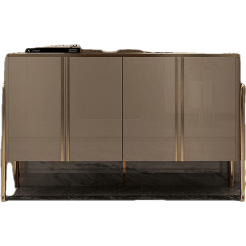 伊琦美 轻奢餐边柜大理石储物柜后现代简约家用边柜小户型客厅烤漆玄关柜 1.3米黑色岩板台面 4门