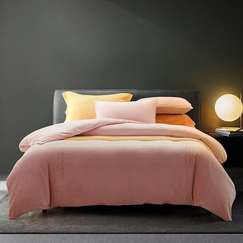 水星家纺 暖绒四件套珊瑚绒牛奶绒吸湿发热床单被罩被套床上用品套件 卿飞扬1.5床（香槟粉）