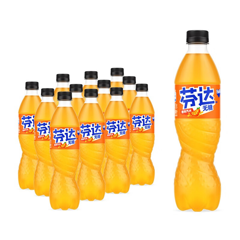 可口可乐（Coca-Cola）芬达 Fanta 零卡 Zero 橙味无糖 汽水 500ml*12瓶 整箱装