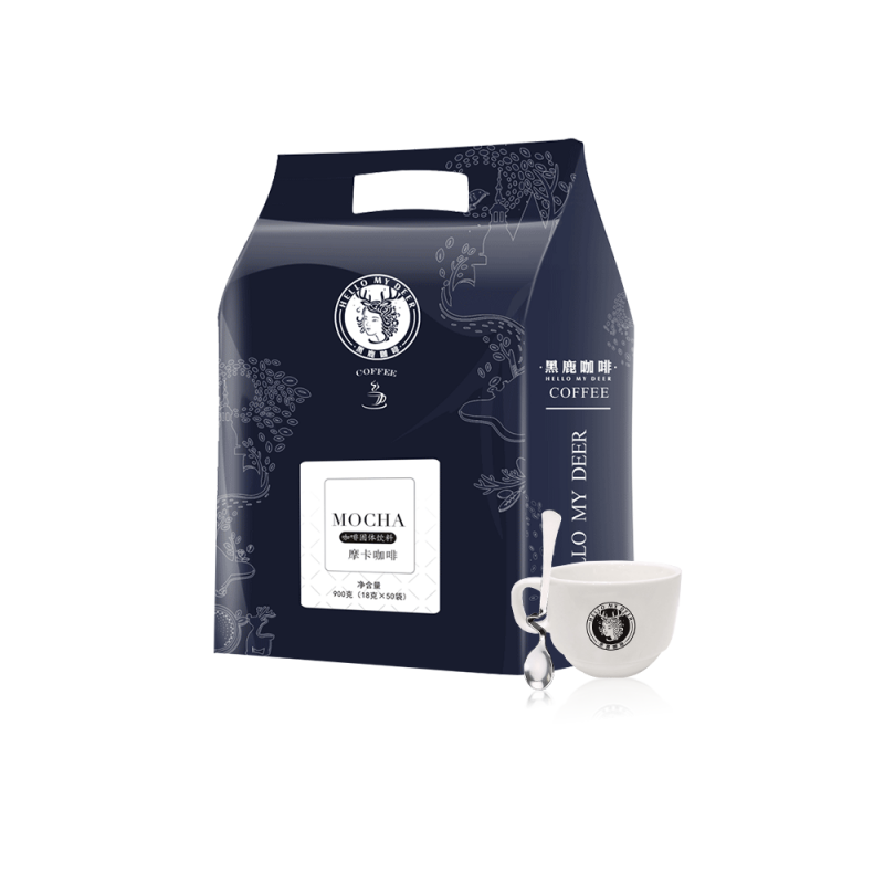 黑鹿咖啡不添加香精摩卡风味速溶咖啡三合一巧克力咖啡粉50条装 摩卡