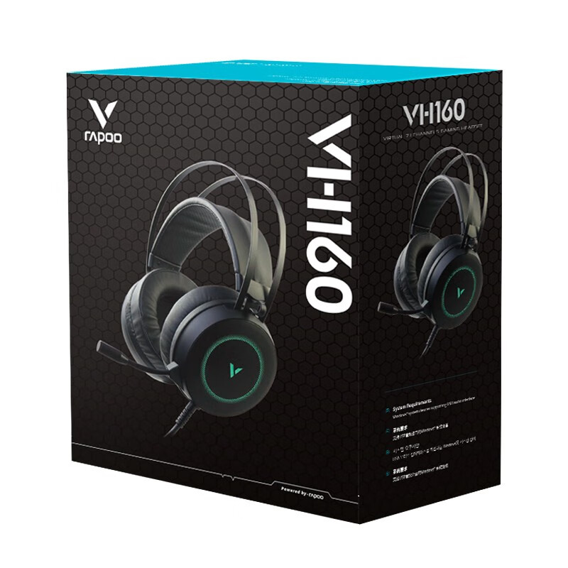 雷柏（Rapoo） VH160 有线耳机 虚拟7.1声道游戏耳机 USB电脑耳麦 电竞耳机 头戴式耳机 立体环绕声 黑色