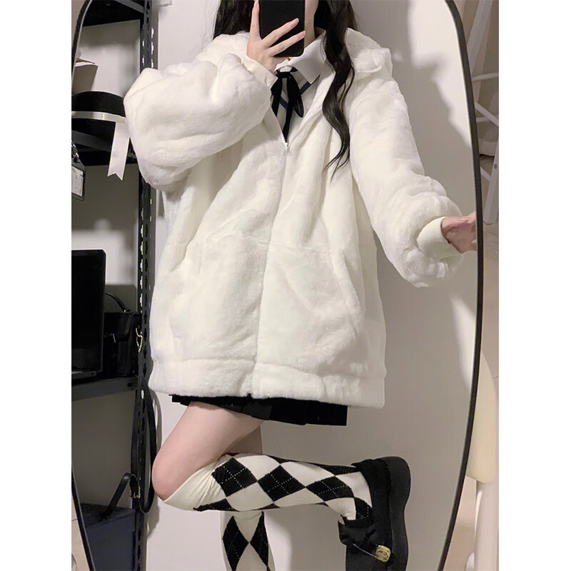榄舍女装羊羔毛外套女秋季新款oversize慵懒风仿兔毛加绒加厚学生上衣