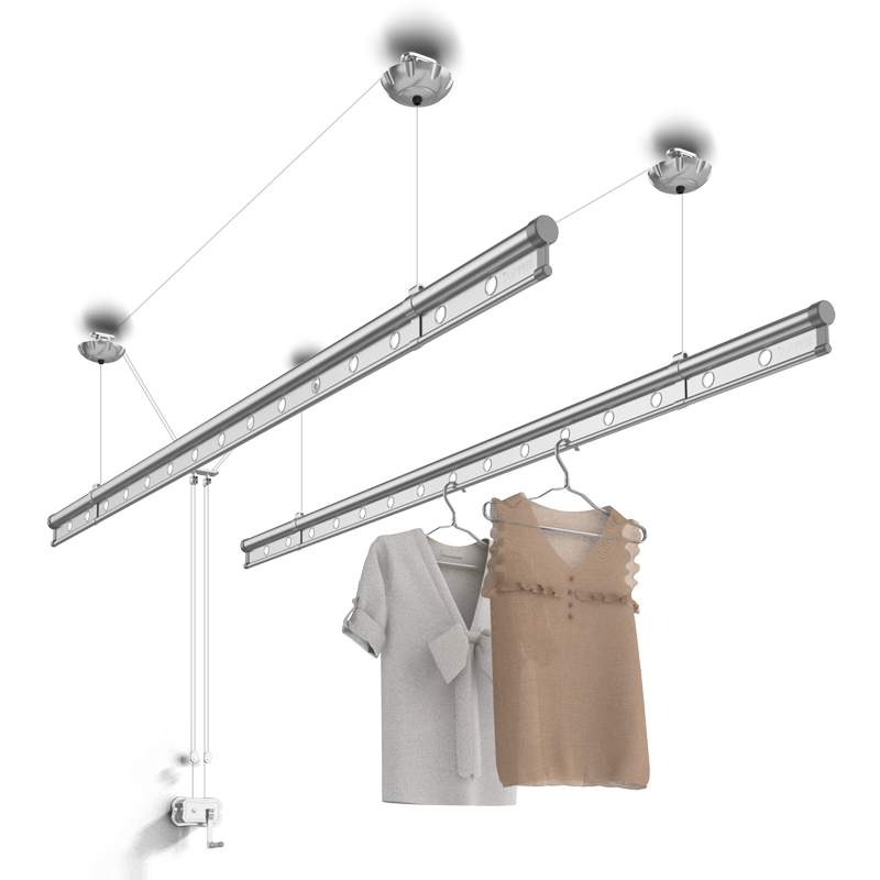 金贵夫人升降晾衣架手摇阳台晾衣杆凉台晒衣架晒被子室内双杆凉衣架 银色2米不含衣架