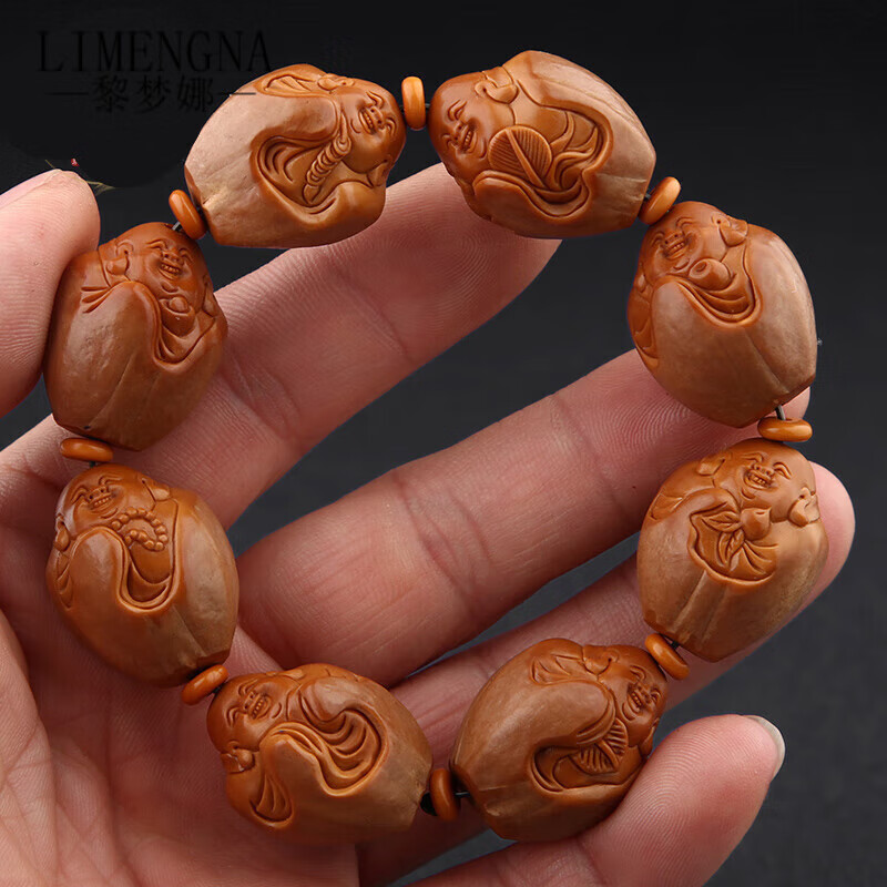 橄榄核手串橄榄胡核雕苏工南工名家雕刻手工铁核包衣弥勒佛手链 2 m