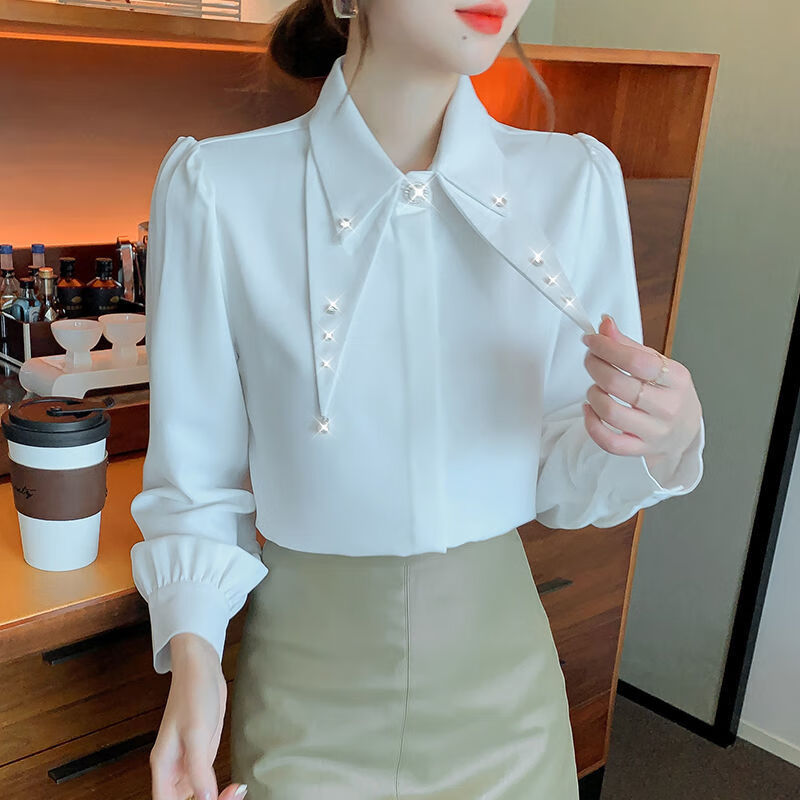 向晓西 大领衬衣女士秋天穿的衬衫大尖领衬衫女长袖2022春季新款设计