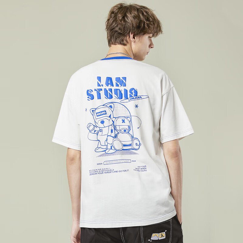 play fog短袖t恤男女潮牌qee联名镂空卡通印花大码宽松休闲百搭情侣