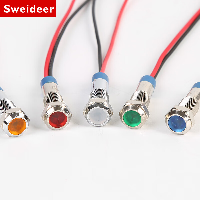 Sweideer索维 LED金属指示灯防水信号灯带线15cm电源灯红色6mm 12-24V