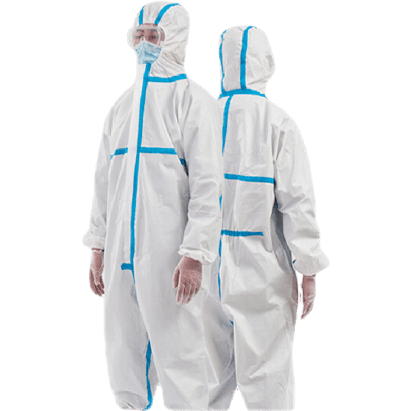 防護(hù)服醫(yī)用 一次性防護(hù)服全套醫(yī)用無菌醫(yī)療醫(yī)護(hù)人員專用坐飛機(jī)連體連帽全身隔離衣服大白防護(hù)服男女通用 藍(lán)條升級款+腳套+護(hù)目鏡 送KN95手套 185(XXXL)