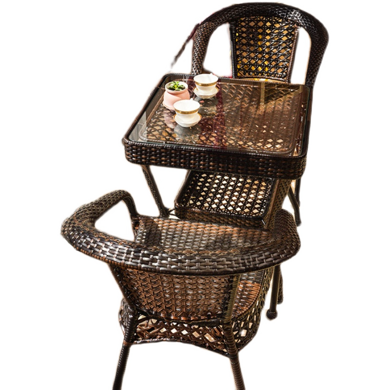 蚁伽 阳台桌椅 阳台藤椅三件套 阳台茶桌 户外桌椅(65方桌+两张椅子)