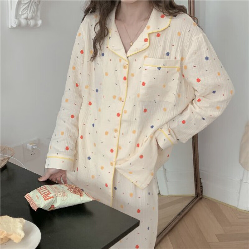 同款同款睡衣女春秋纯棉ins日系简约长袖韩版可外穿学生家居服两件套