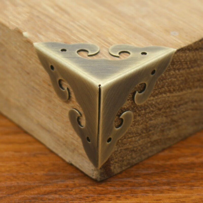 利格宏仿古纯铜包角铜护角中式家具铜配件樟木箱首饰盒三面角花祥云角