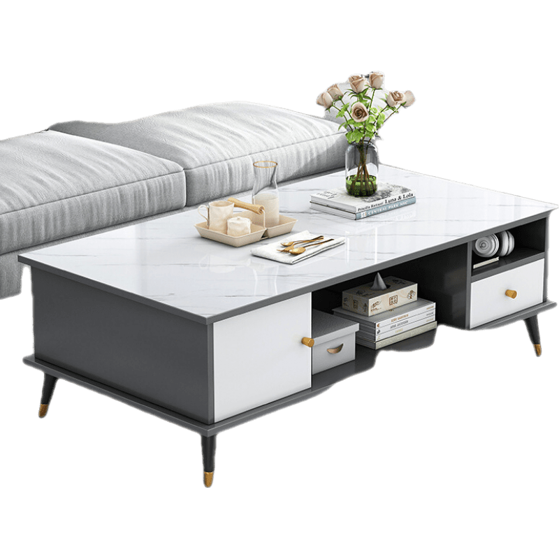 班奇盾 轻奢茶几北欧小户型简约现代客厅家用电视柜多功能小桌边几 【一门一抽双开款】灰色+白大理石纹色120cm 组装