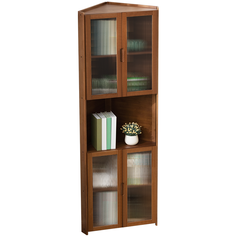 木马人简易书架落地客厅办公室图书馆书柜储物收纳柜学生转角小书架子飘窗带门矮展示柜立式档案柜置物架 【长虹双门】茶色-三层