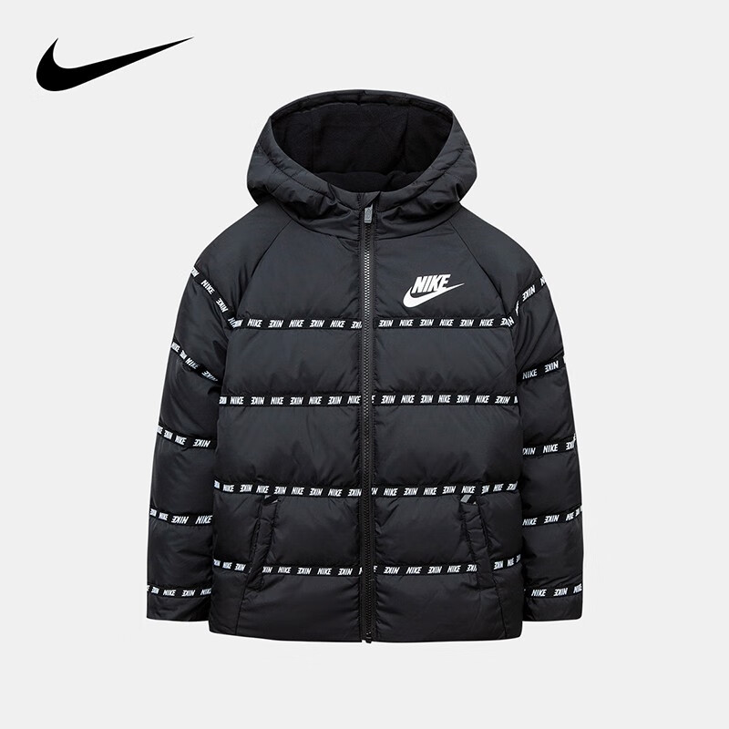 Nike 耐克大童装男童短款羽绒服2021秋冬儿童加绒内里保暖上衣