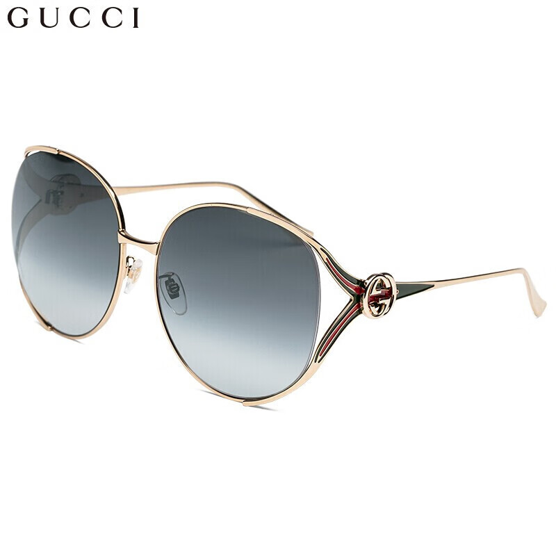 古驰(GUCCI)眼镜太阳镜女 人字形墨镜 眼镜 渐变深灰色镜片金色镜框GG0225S 001 63mm