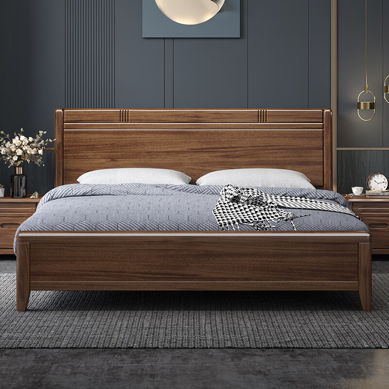 左维空间实木床胡桃木现代简约双人床主卧婚床中式木头床大小户型家具