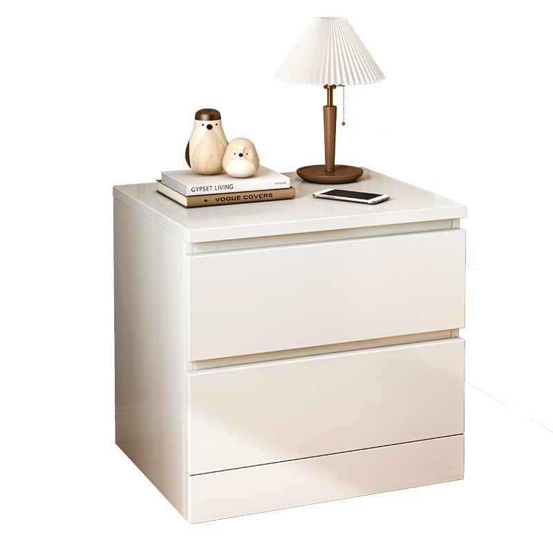 立太床头柜现代简约床边柜简易款小型床头收纳柜家用卧室网红储物柜子 双抽暖白色 45×35×43CM