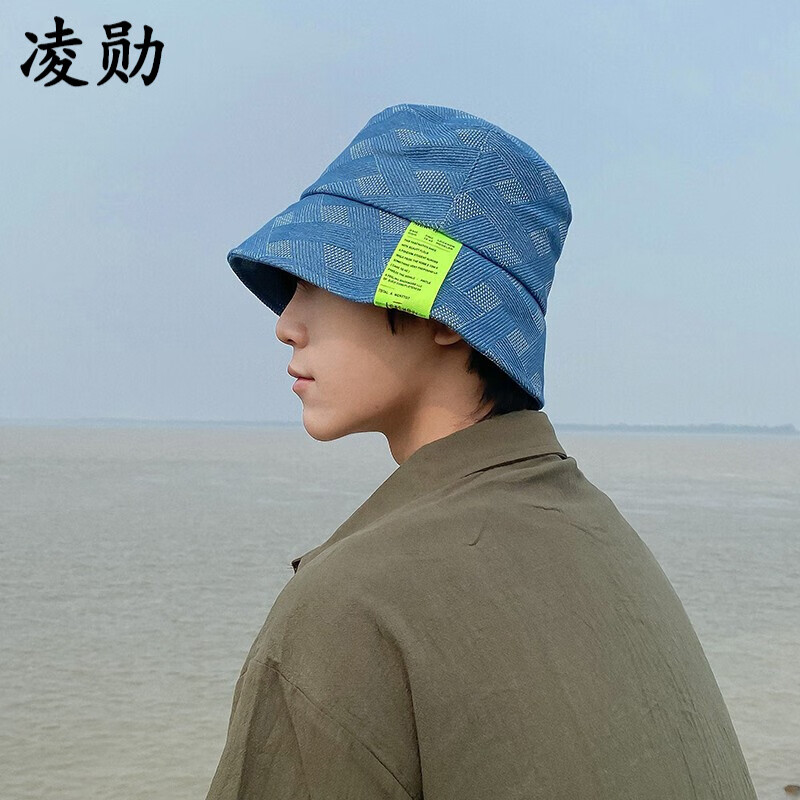 嗮潮夏季渔夫帽男ins韩版潮格子帅气青年防晒遮阳帽男太阳帽新款薄款