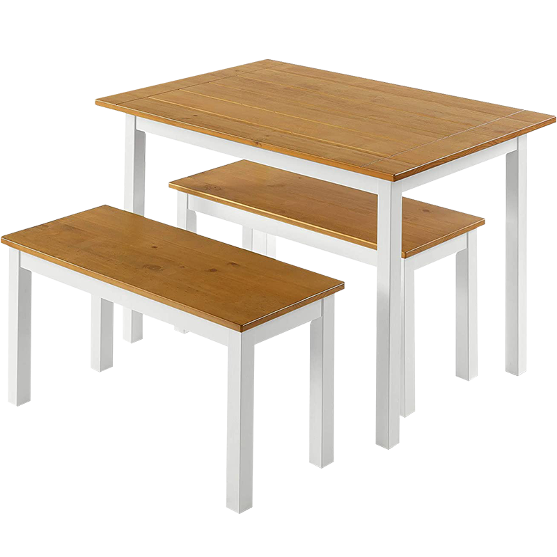 喜梦宝全实木餐桌椅小户型简约餐桌椅宽板凳长凳餐椅 一桌两凳