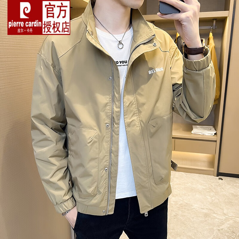 皮尔卡丹（pierre cardin）男装夹克男士外套春秋款2025新款立领工装潮牌高端韩版痞帅外套 卡其色 2XL 150斤-160斤