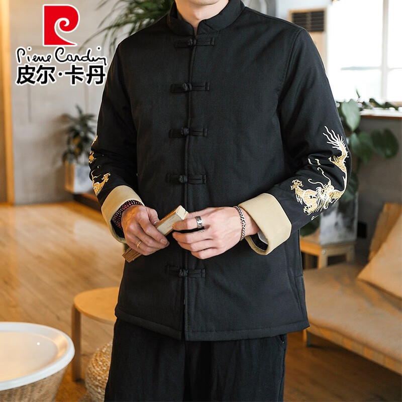 皮尔卡丹品牌高档男装 中国风冬装新款唐装男棉衣加厚外套民国复古