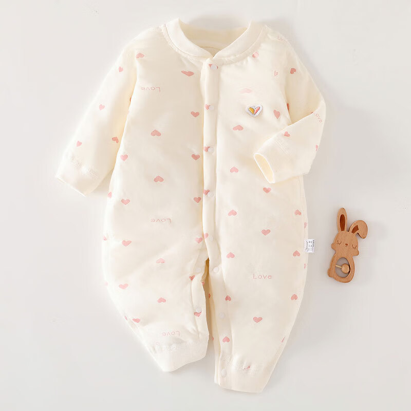 温小影婴儿连体衣秋冬夹棉加厚新生儿棉衣40g薄棉服0-12个月宝宝衣服 X6621米色小浣熊薄棉袄-开扣 66cm(11-14斤合适)