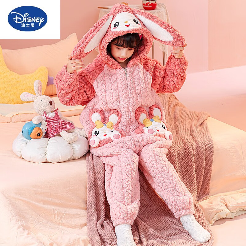 迪士尼(disney)品牌连体睡衣女童秋冬季珊瑚绒加厚保暖防踢防着凉儿童