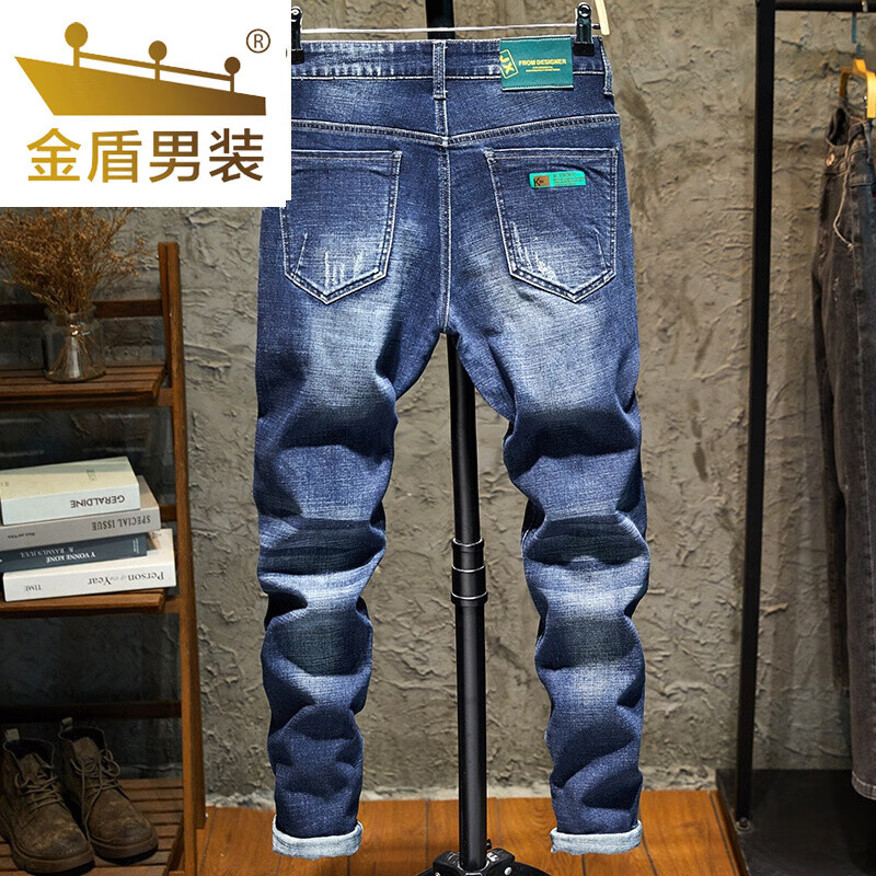 金盾(jindun)高档棒球小子官方蓝古威56小魔怪牛仔裤男 修身春季 蓝色