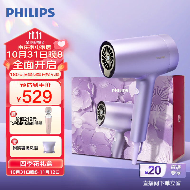飞利浦（PHILIPS）电吹风机 2亿级负离子 1千倍水离子 绝绝紫水光机礼盒 BHD720/05BP属于什么档次？