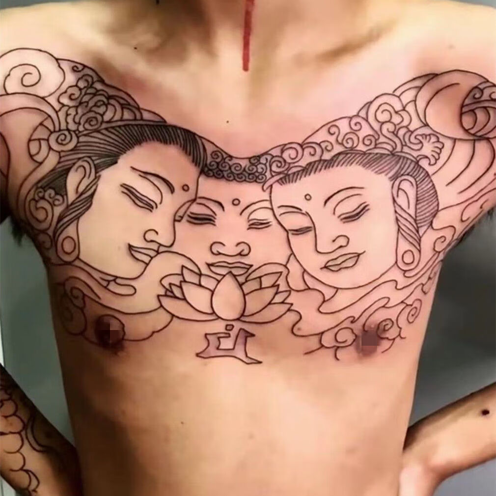 橦华半甲纹身贴 半甲纹身贴老传统日式霸气生首花甲半甲胸甲社会 割线