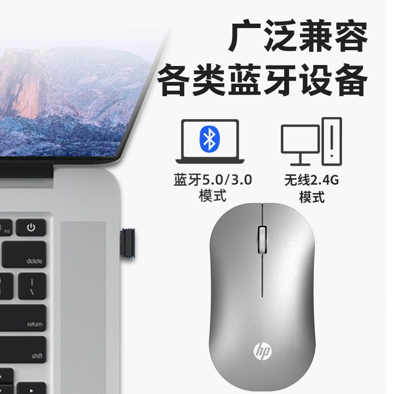 惠普（HP）DM10无线蓝牙双模鼠标 蓝牙5.0办公多模微声便携商务办公鼠标台式机笔记本鼠标 【电池版送鼠标垫】多模银灰色