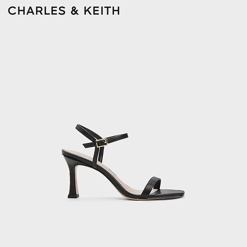 CHARLES&KEITH24春季新品法式方头一字带高跟凉鞋女CK1-60580290 Black黑色 38