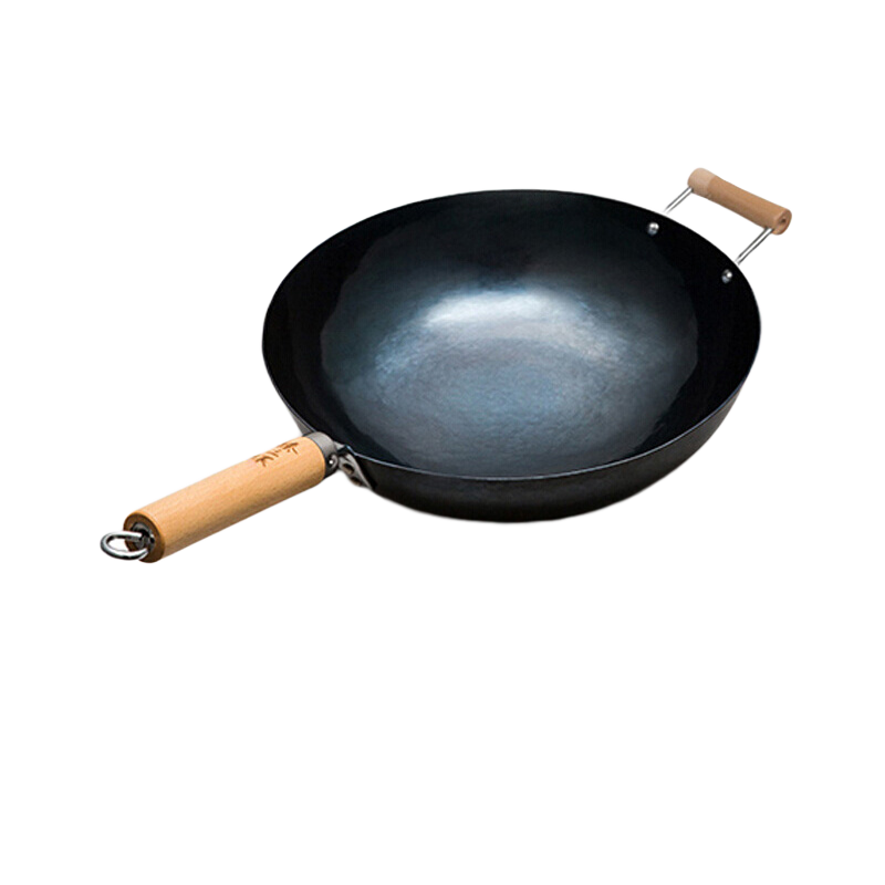臻三環(huán)章丘鐵鍋手工鍛打炒菜鍋不易粘鍋炒鍋無涂層加耳一環(huán)輕音廚房好物 古法烤藍(lán)加鍋耳 32cm