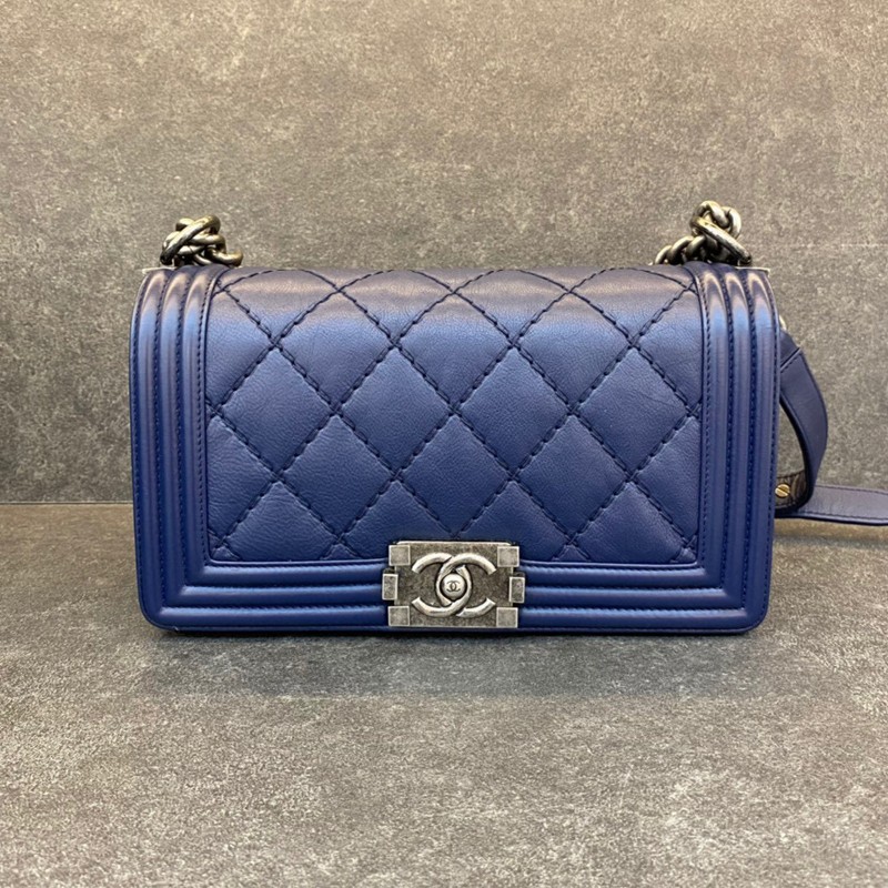 【二手95新】chanel香奈儿leboy蓝色中号 大菱格,现货