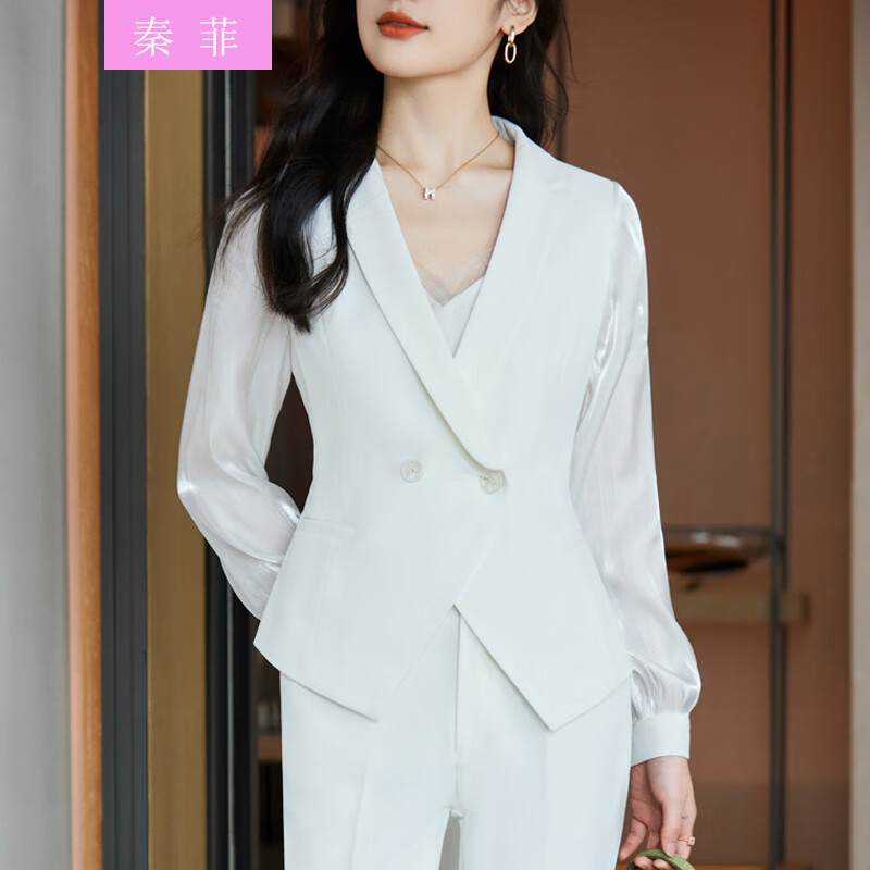 早春穿搭套装2023春秋新款高端气质职业套装女神范工作服 白色西装 s