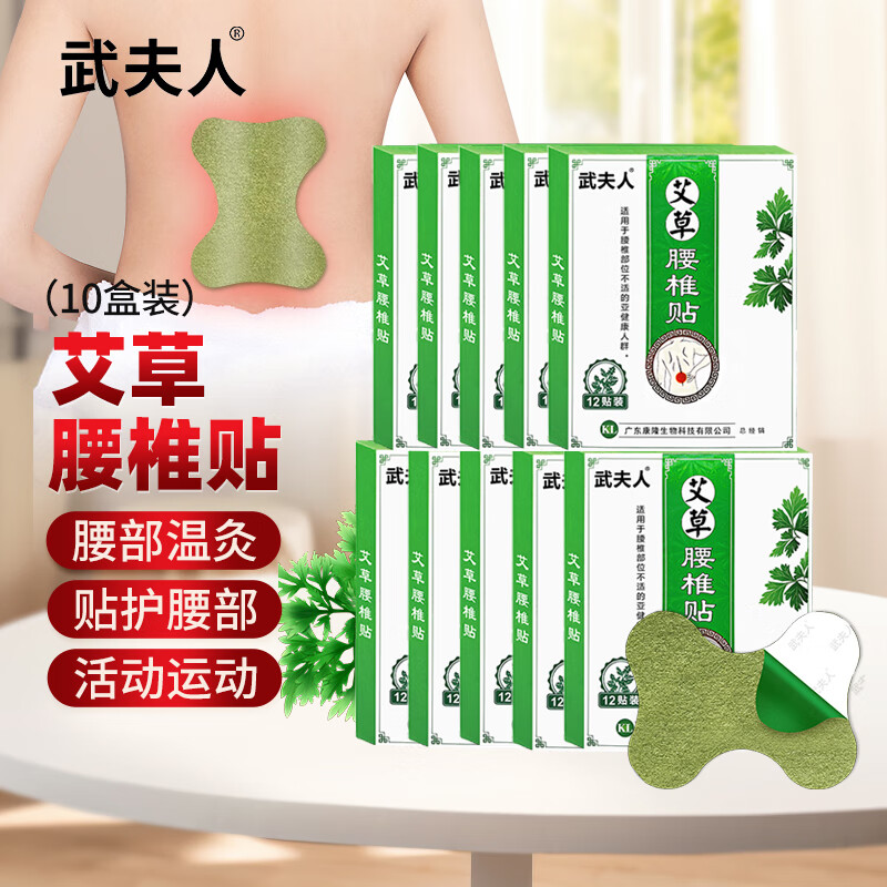 武夫人艾草贴艾艾叶贴颈椎肩周腰椎膝盖关节温灸发热膏贴中老年保暖贴膏 艾草腰椎贴10盒