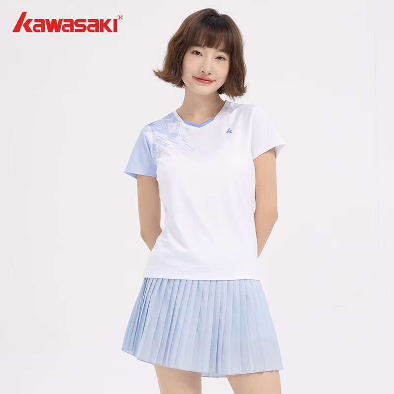 川崎（KAWASAKI）川崎羽毛球服男女款上衣短袖T恤休闲专业运动服装下装短裤网球服 【女款B2979】专业上衣-白色 L