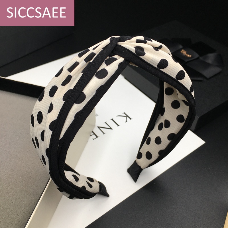 SICCSAEE 波點發(fā)箍女交叉打結(jié)布藝頭箍甜美氣質(zhì)發(fā)卡頭卡顯臉小減齡發(fā)帶發(fā) 米色