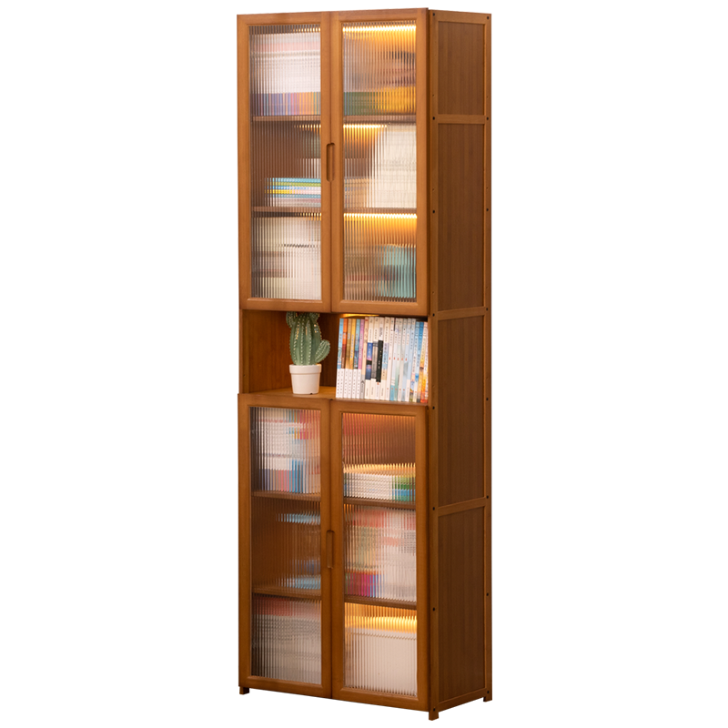 木马人简易带门多层书架落地书柜家用储物柜夹缝柜子置物架客厅收纳柜卧室飘窗柜图书馆书橱办公室边角柜 【长虹透明门】三层30长(单门)