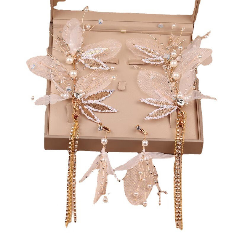 海伊朵婚纱头饰新娘发饰套装发箍韩式仙女森系敬酒服发饰中式礼服配饰品 新娘森系白色【头饰加耳环】