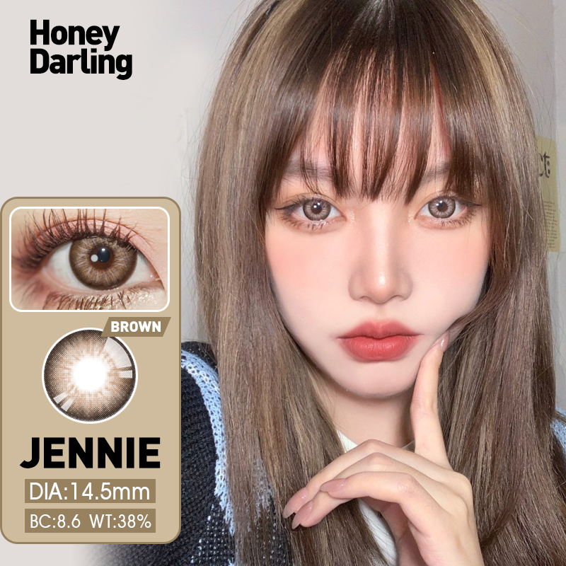 HoneyDarling[JD速发·买一送一]韩国进口半年抛美瞳2片大小直径自然隐形眼镜 Jennie甜茶棕（2片装）大直径 500度