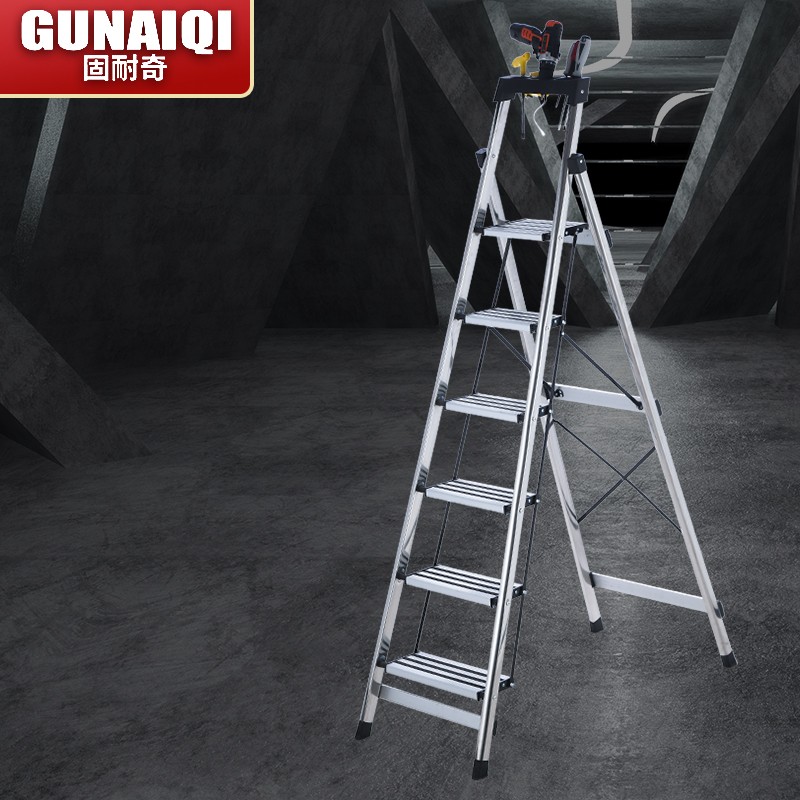 固耐奇（GUNAIQI）家用梯不锈钢梯子家用折叠六步梯加厚人字梯多功能工程梯
