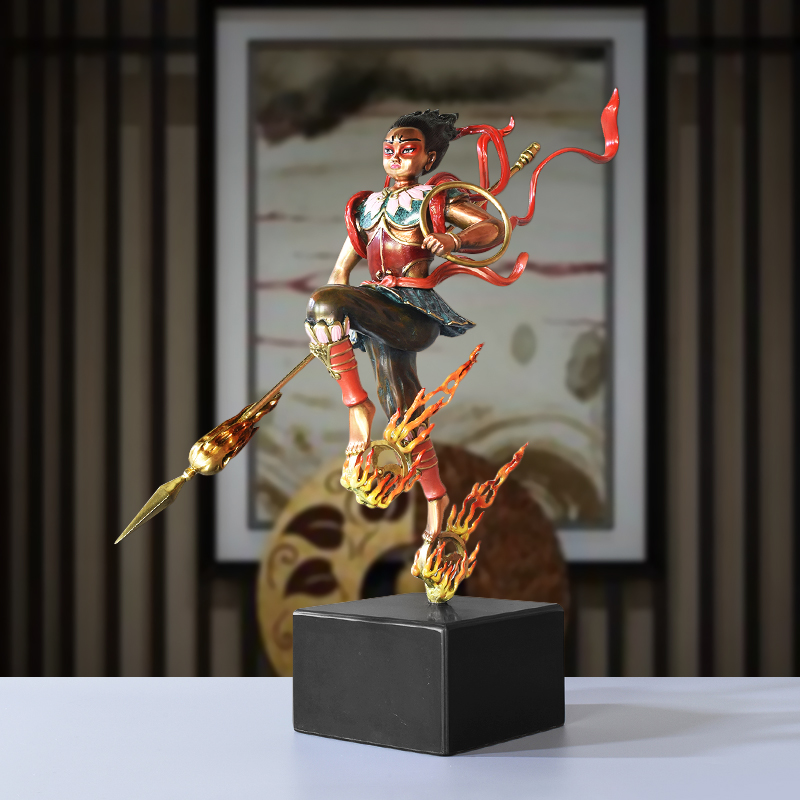 璟館 小哪吒摆件纯铜童降世像中式创意客厅玄关祝寿摆件生日礼品新家