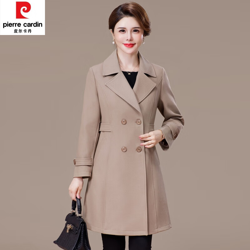 皮尔卡丹（pierre cardin）中年妈妈秋装外套中长款洋气上衣2023新款中老年女双排扣纯色风衣 驼色  XL 建议115斤以下怎么看?